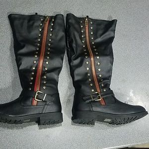Black wide calf boots